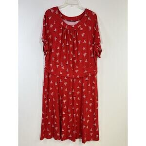 Women’s Midi Dress 1X 18-20 Sailboat Print Red Nautical Coastal Summer